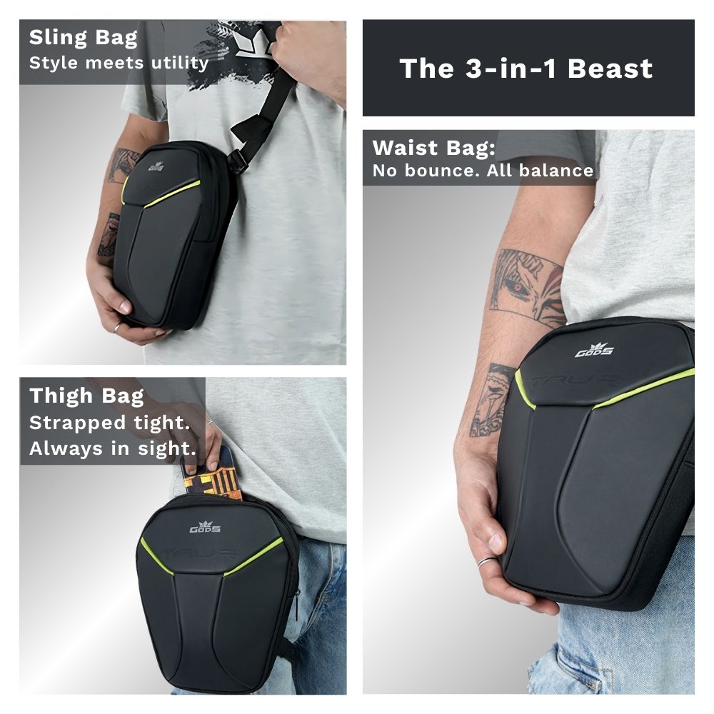 Gods - TAUR: The Ultimate 3 - in - 1 Riding Gear – Thigh Bag | Waist Bag | Sling Bag - Green - Accessories