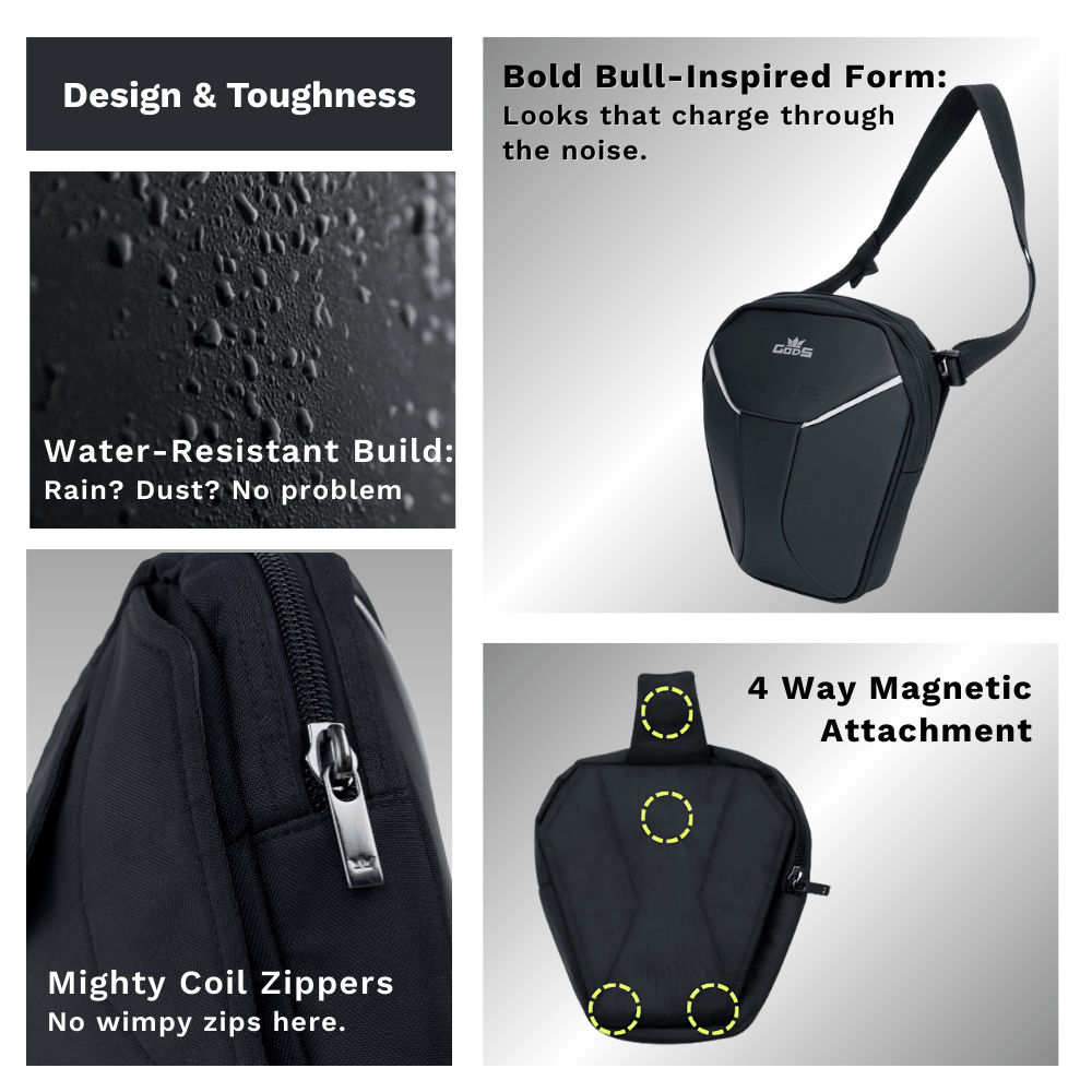 GODS - TAUR: The Ultimate 4 - in - 1 Riding Gear – Thigh Bag | Waist Bag | Sling Bag | Tank Pouch - Reflective - Accessories