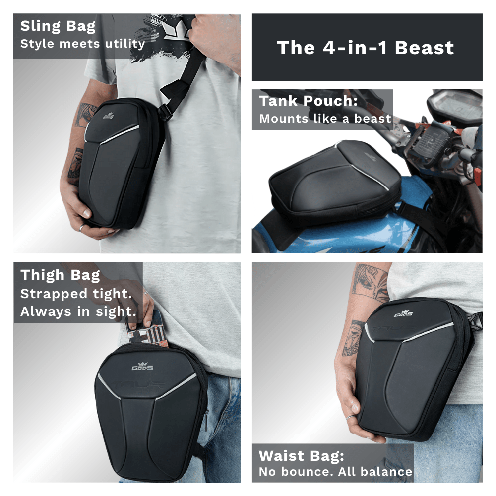 GODS - TAUR: The Ultimate 4 - in - 1 Riding Gear – Thigh Bag | Waist Bag | Sling Bag | Tank Pouch - Reflective - Accessories