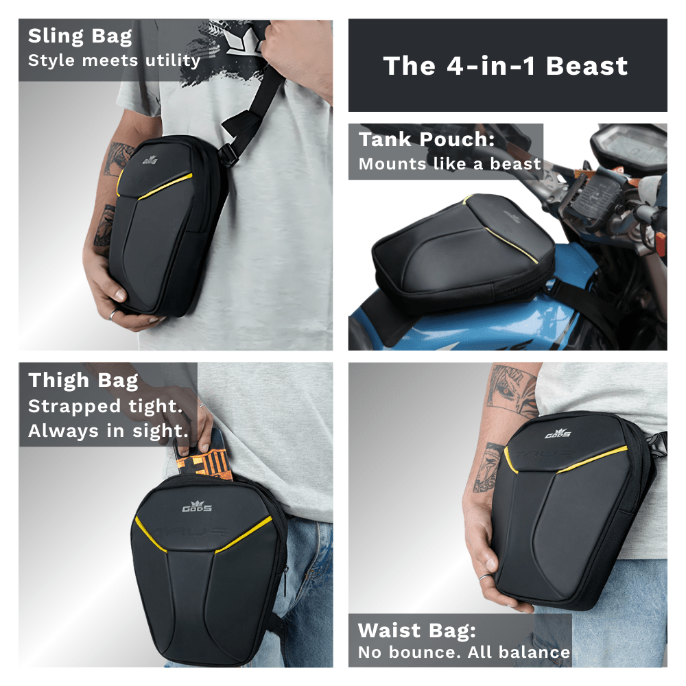 Gods - TAUR: The Ultimate 4 - in - 1 Riding Gear – Thigh Bag | Waist Bag | Sling Bag | Tank Pouch - Yellow - Accessories