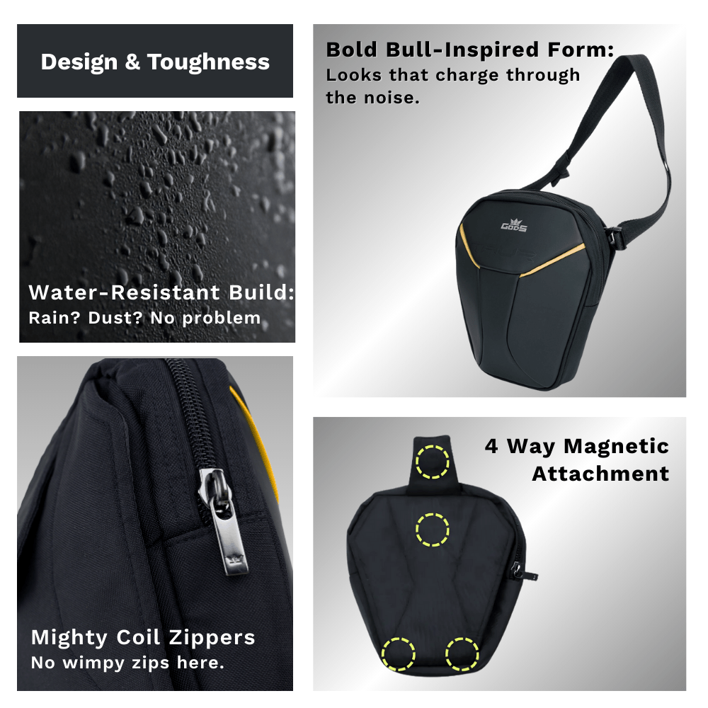 Gods - TAUR: The Ultimate 4 - in - 1 Riding Gear – Thigh Bag | Waist Bag | Sling Bag | Tank Pouch - Yellow - Accessories