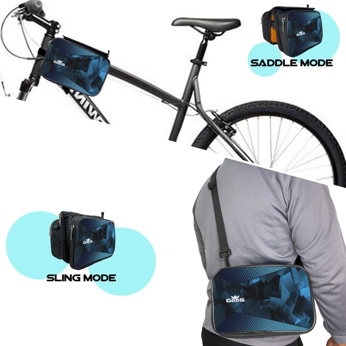 Gods - Vader 3 - in - 1 - Bicycle Saddle bag, Sling bag and Navigator (Blue Pixel) -